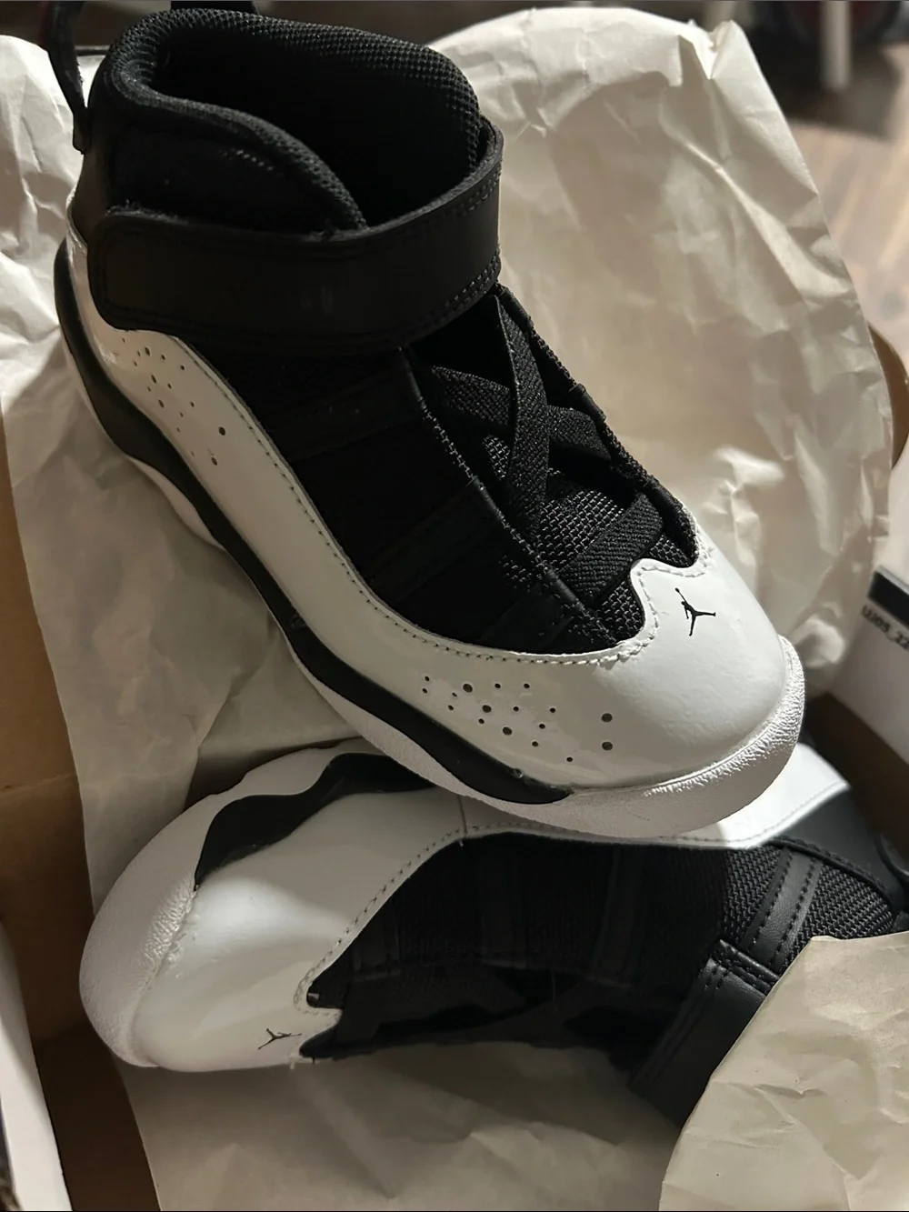 Jordan Kids Black and White Low-Top Sneakers with Red Accent